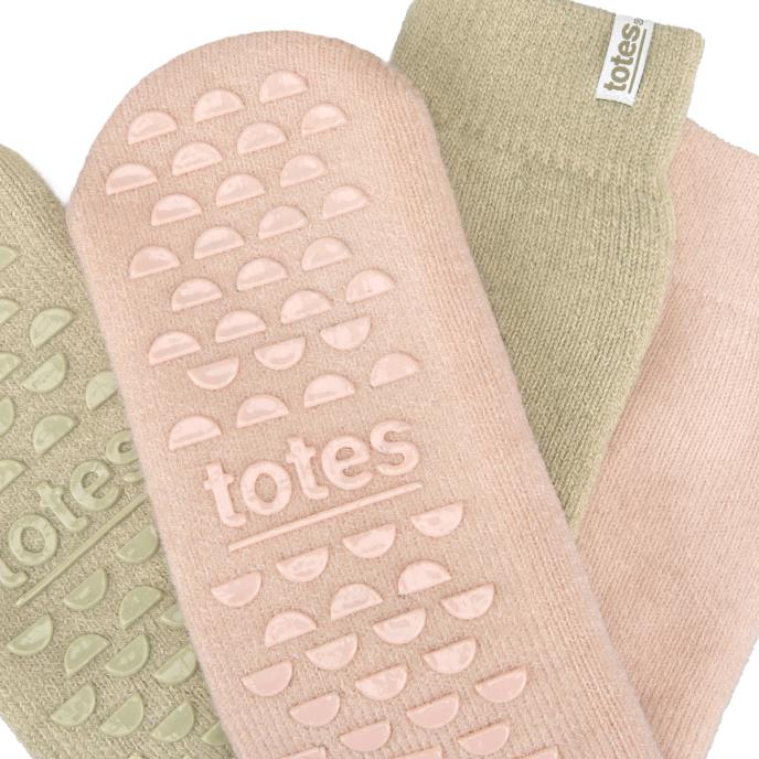 totes toasties® Ladies Thermal Brushed Original Slipper Socks (Twin Pack) Pink / Sage Extra Image 5